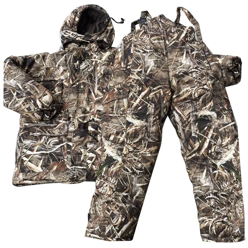 Зимняя Bionic камуфляжная одежда для охоты мужские топы с капюшоном флисовые штаны