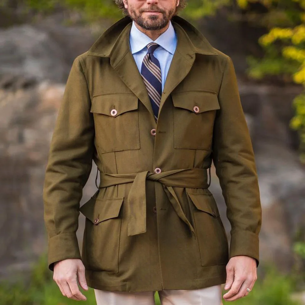 

Ветровка мужская винтажная, зеленая однобортная куртка с длинным рукавом, деловой Тренч в стиле ретро, классическое пальто, весна-осень
