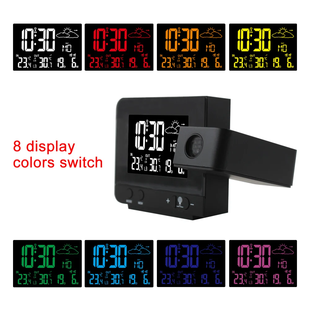 fanju 8 colors display alarm clock with wireless sensor temperature time projection weather forcast dcf function usb charging free global shipping