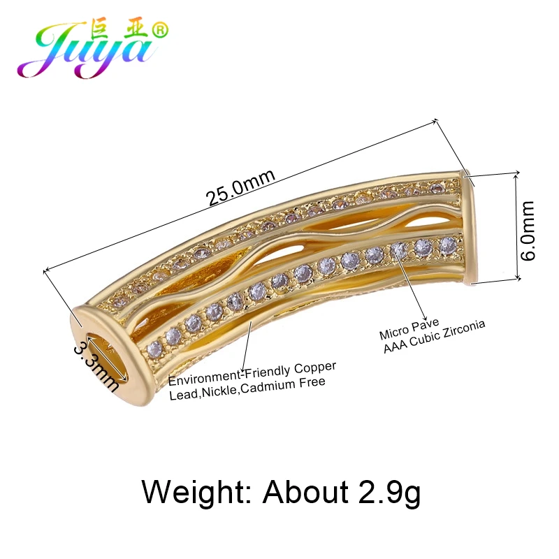 Gold Juya DIY золотые/серебряные/розовые золотые разделительные бусины, поставки, микро проложенные циркониевые изогнутые трубчатые бусины для изготовления ювелирных изделий из натурального камня и жемчуга - Цвет: Gold