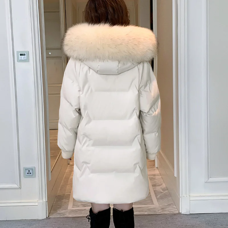 Winter Jacket Women Cotton Padded Long Warm Solid Ordinary Imitation Big Mink Fur Large Pocket Fashion Bubble Coat