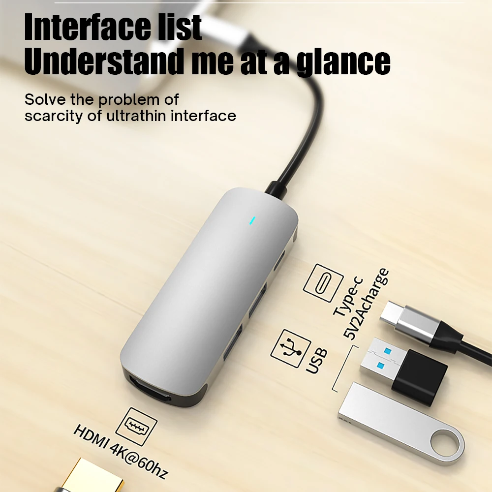 4 in 1 usb c hub type c adapter to hdmi 4k 60hz pd charge usb 3 0 splitter 4 ports docking station for laptop pc accessories free global shipping