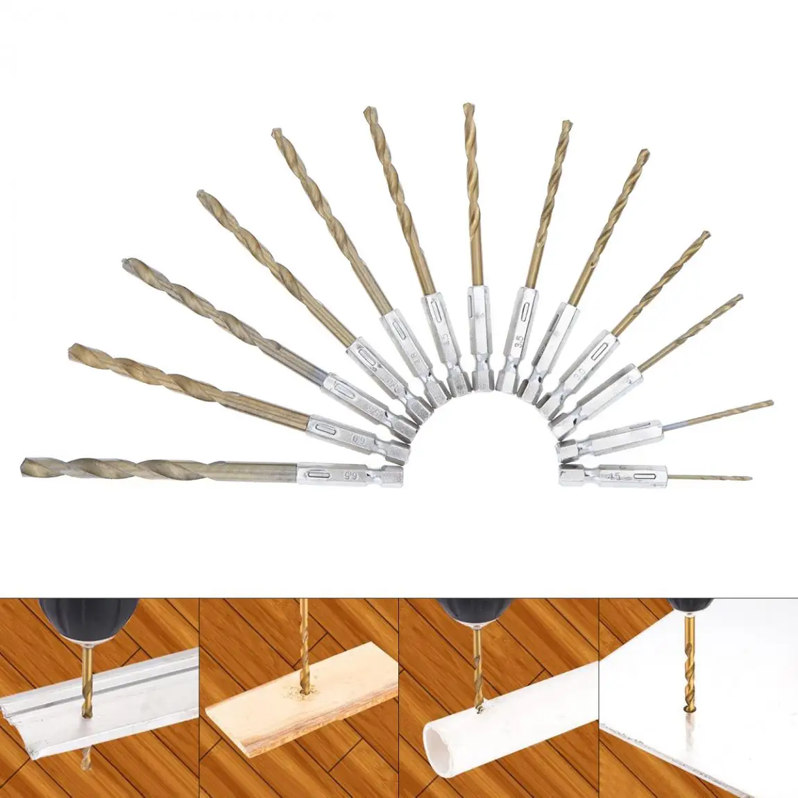 13 шт./лот быстрорежущей стали HSS набор сверл с титановым покрытием 1/4 шестигранный