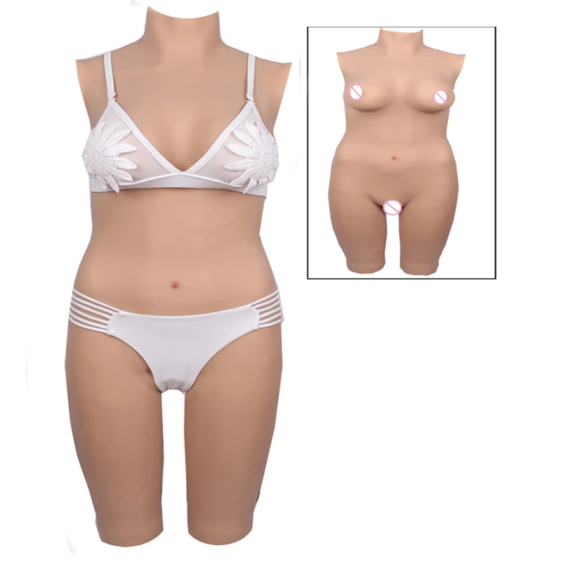 D образная силиконовая грудь Трансвестит высокий воротник боди костюм с