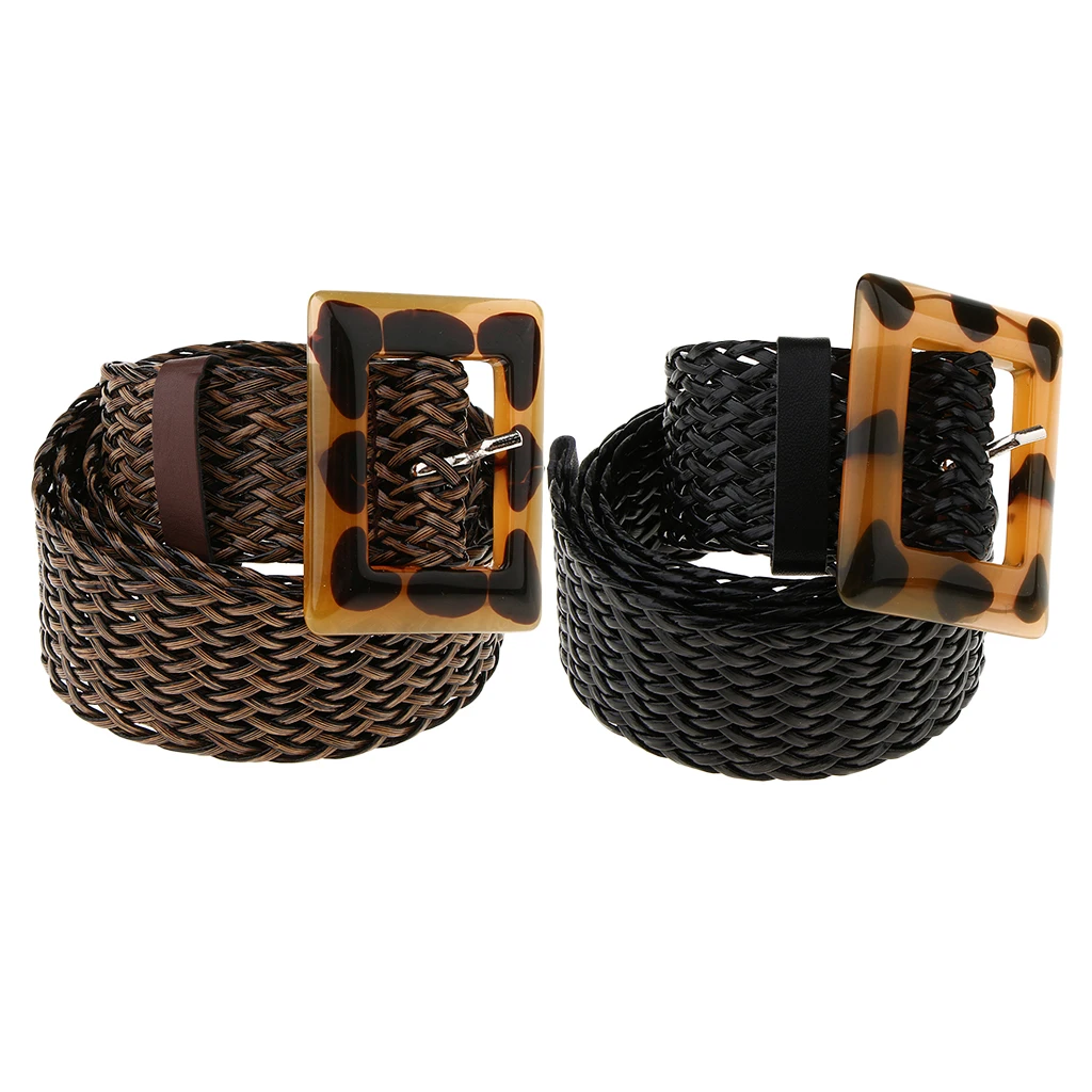 

Fashion Braided Waist Belt Sturdy PU Leather Jeans Belt Leopard Prints Buckle