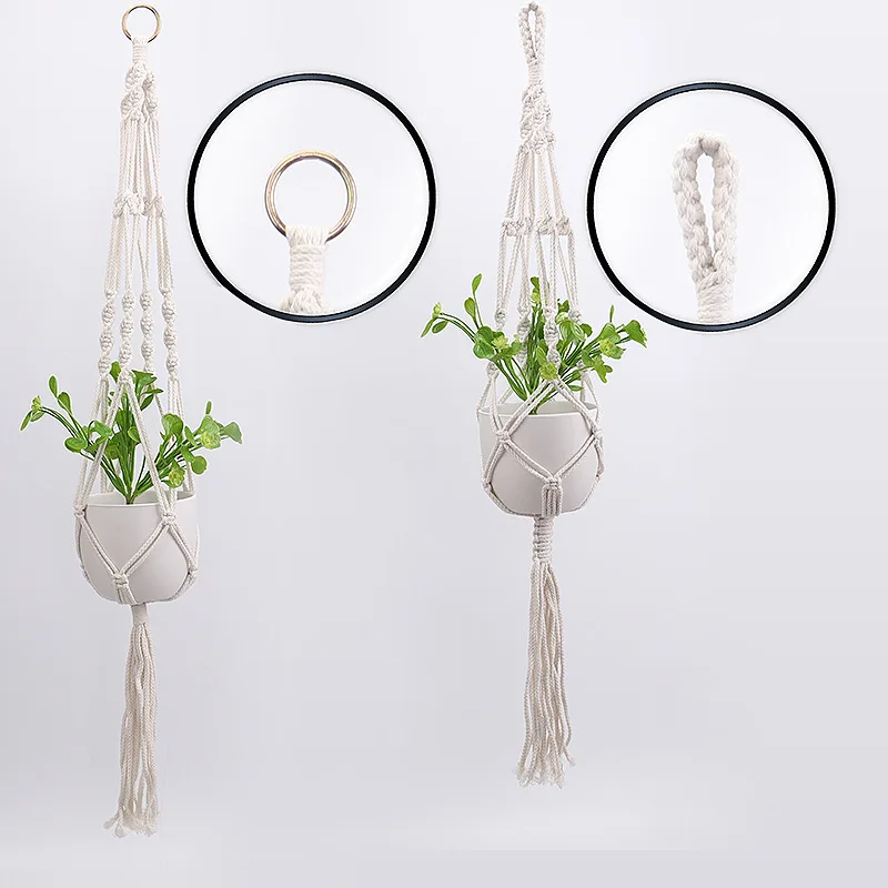 

Macrame Wall Hanging Decoration Plant-Pot Net Basket Hanger Handmade Woven Pure Cotton Rope Beads Boho Tapestry Hanging Decor