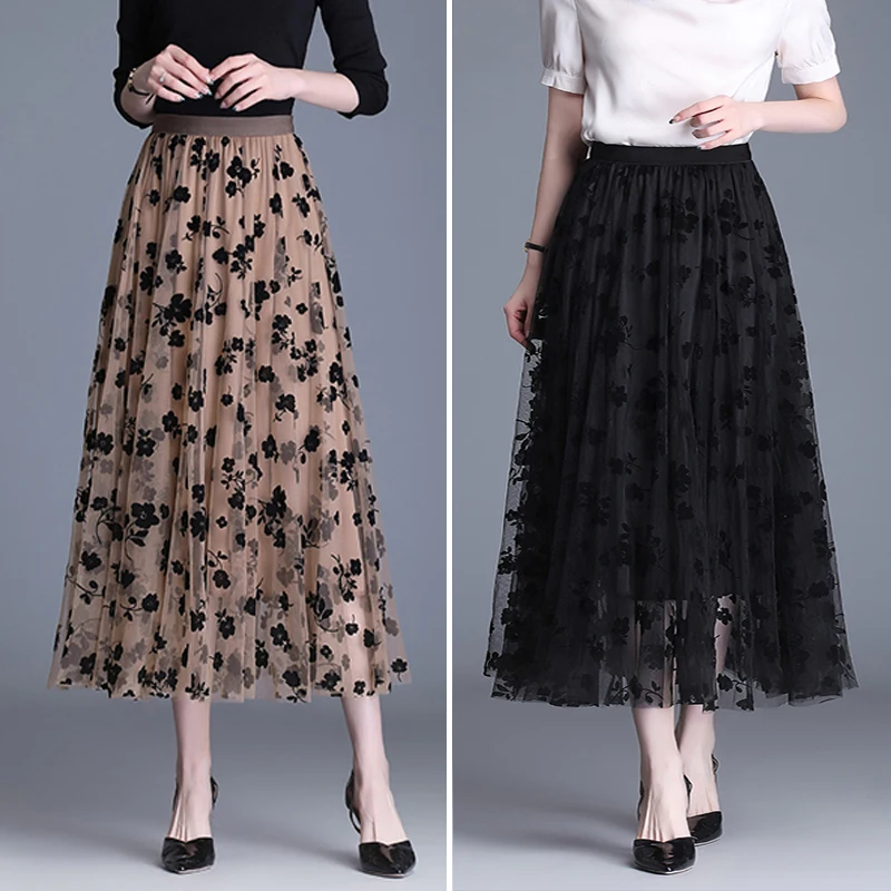 Женская винтажная фатиновая юбка OUMENGKA длинная сетчатая с эластичным высоким