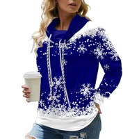 hoodies and sweatshirts women winter long sleeve hooded drawstring christmas snowflake print tops ladies casual loose hoody