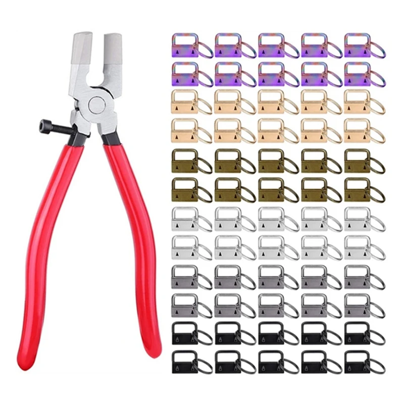 

60 Pcs 2.5cm Key Fob Keychain Hardware with Pliers Tool Set for Wristlet Clamp Key Lanyard Making