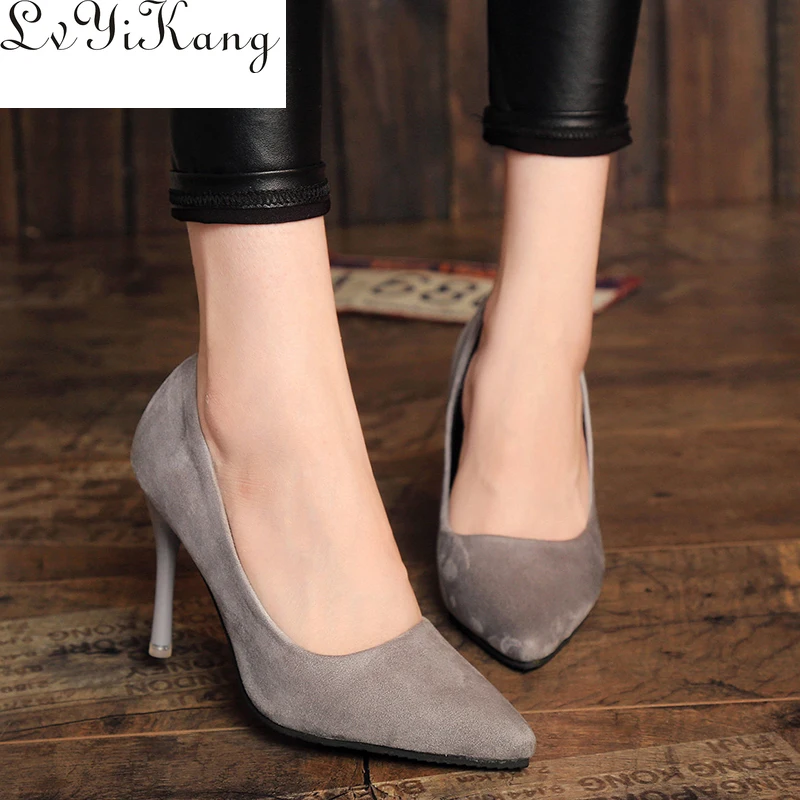 2017 HOT Women Shoes Pointed Toe Pumps Suede Leisure Dress High Heels Boat Wedding Tenis Feminino 10cm | Обувь