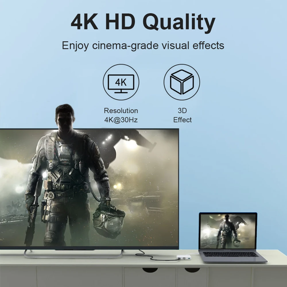 

USB-C To HDMI 7 in 1 Cable Converter for Samsung Huawei iPad Mac Switch Usb 3.0 Type C To HDMI 4K VGA Adapter Cable