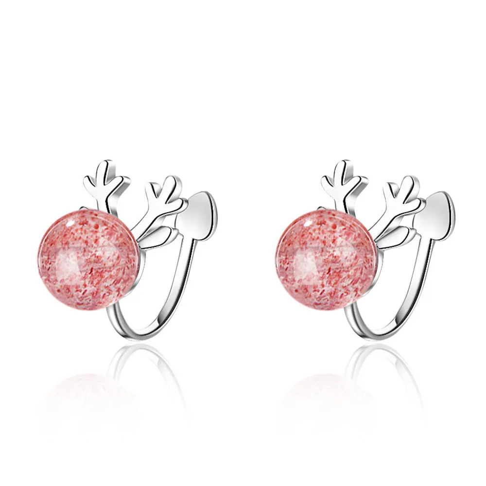 

Fashion Christmas Deer Elk Animal Rhinestone 925 Sterling Silver Lady Clip Earrings Jewelry Women Gift Cheap