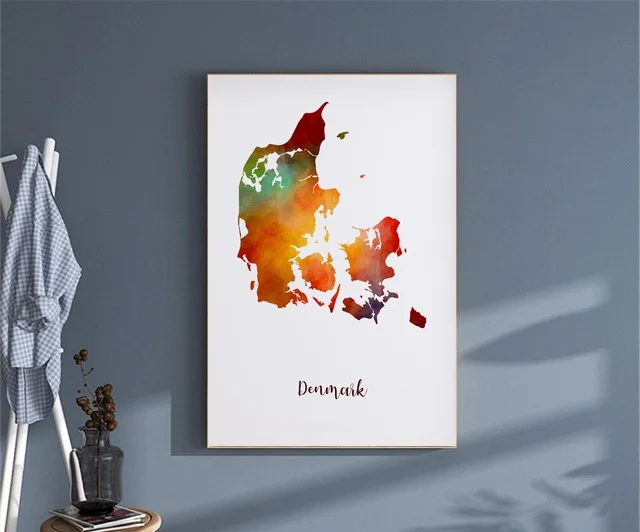 

Denmark Map Poster Wall Art Decor Print Gift canvas watercolor poster