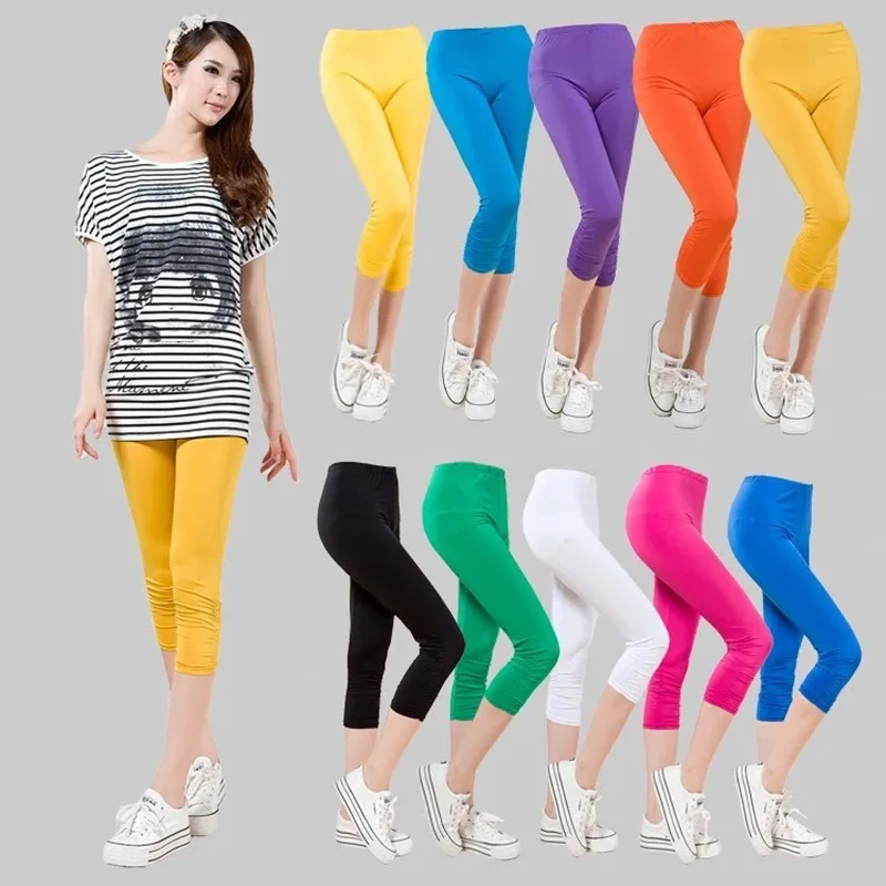 

Pantalones De Mujer Pants Pantalon Pour Femme Woman Summer Calf-Length Pencil Candy Color Elastic High Waist Plus Size Trousers
