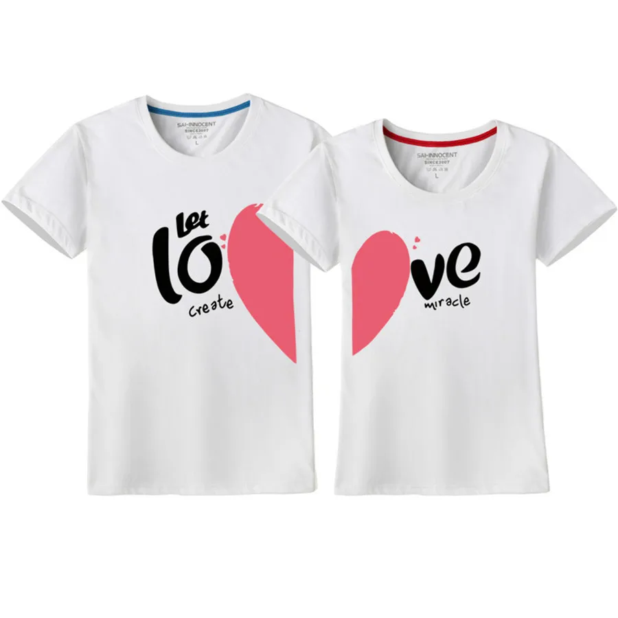 Новые летние Забавные футболки для пар хлопковые с круглым вырезом и принтом