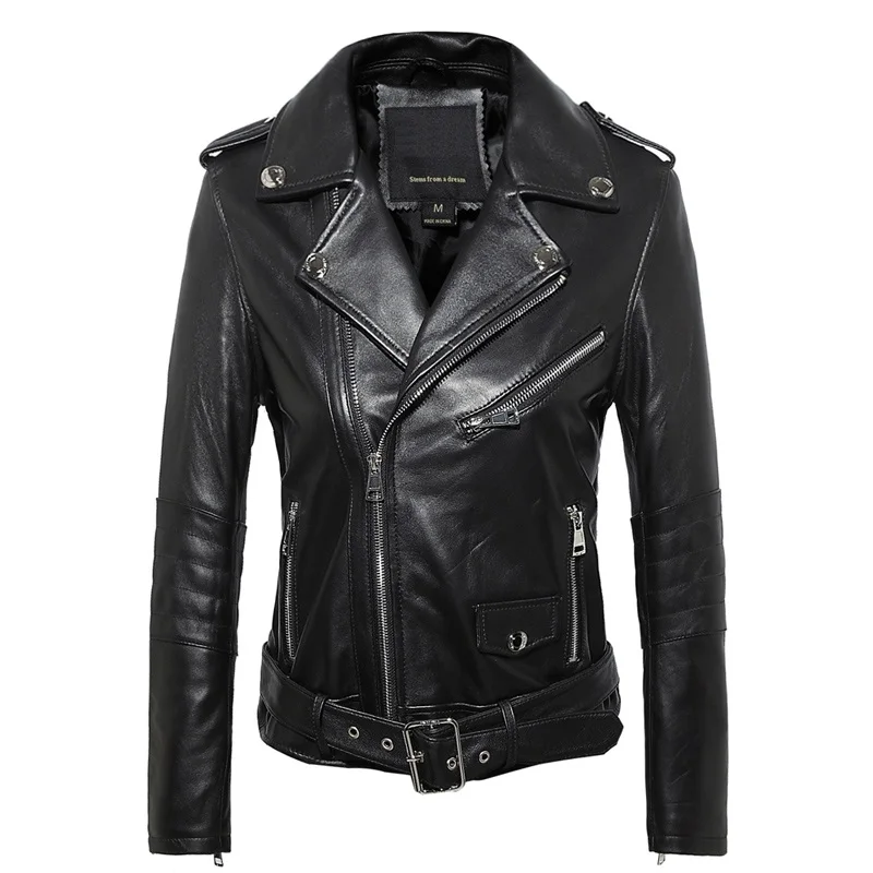 leather Free shipping,Genuine woman slim leather jackets.fashion motorbiker Asian size female sheepskin jacket Brand plus