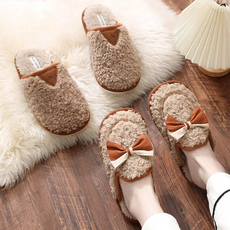 

2022 Autumn Winter Women Men Slippers Warm Plush Lovers Home Slipper Anti Slip Thick Slippers Comfortable Footwear