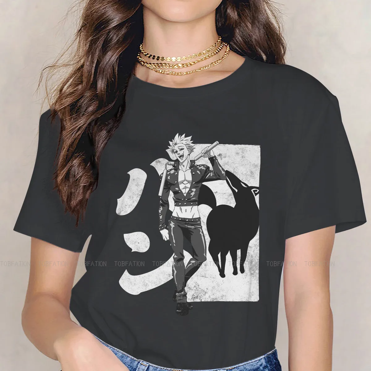 Футболка женская оверсайз с изображением семи смертоносных девушек из аниме Пан