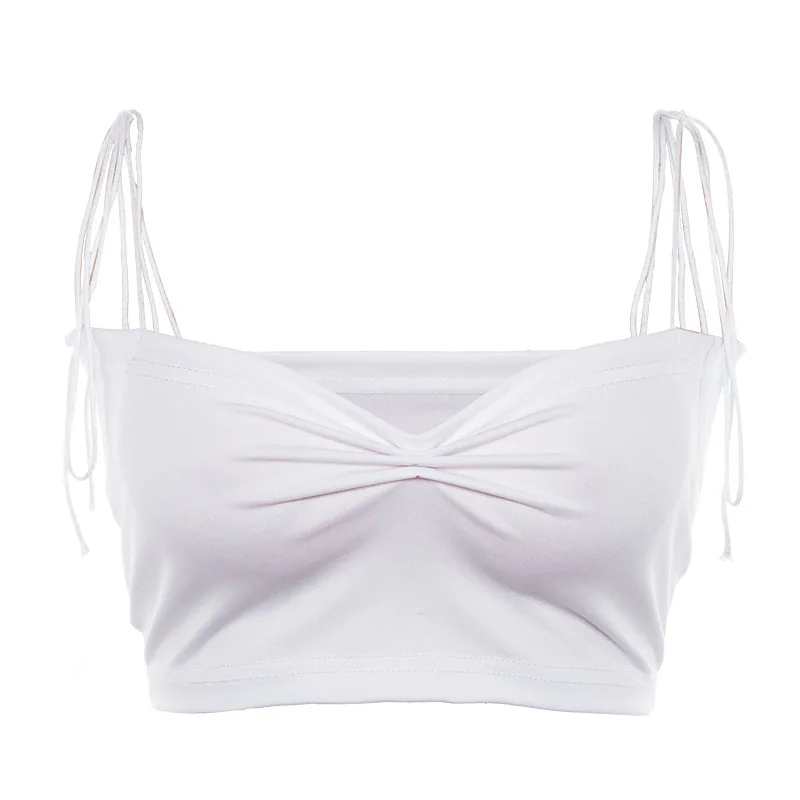 

2021 Summer Fashion New Spring Sexy Halter Strap V-neck Cropped Slim Bottoming Shirt Women's White Vest