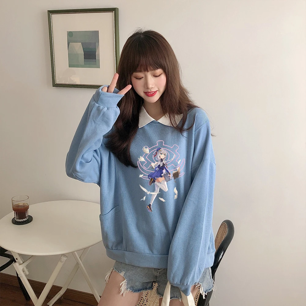 Anime Girl Sweatshirt Oversize Harajuku Cotton Hoodie Spring Autumn Women Kawaii Sweetshirt for Girls Ulzzang Hoodie with Pocket