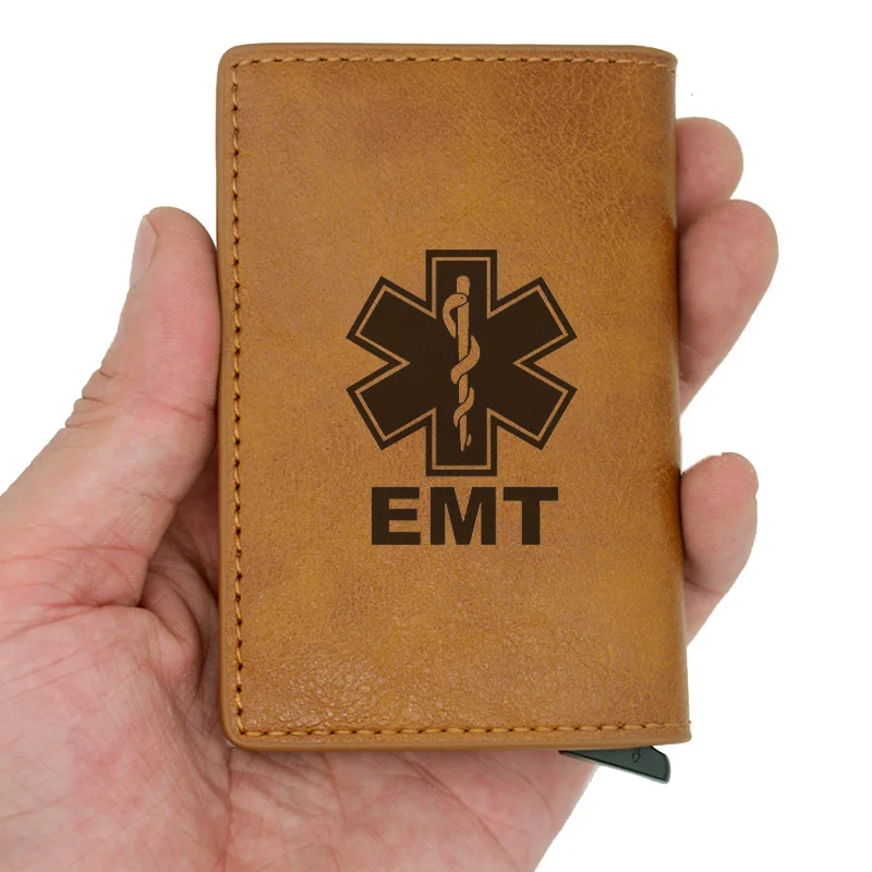 Классический черный EMT аварийный медицинский техник Rfid держатель для карт мужские кошельки винтажные короткие кожаные тонкие маленькие кошельки