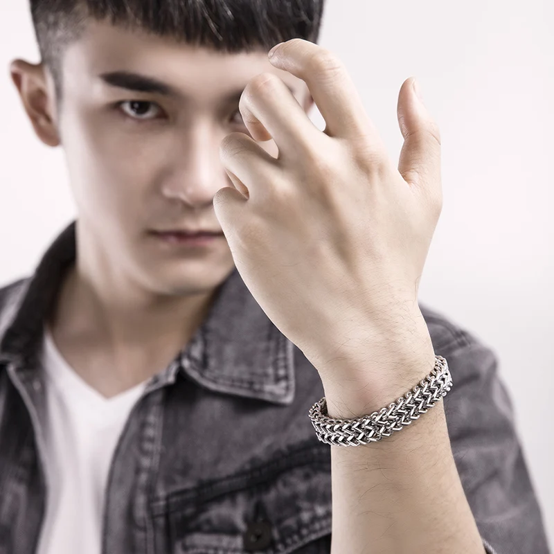 11.5mm Width Titanium Steel Men Bracelets Chain Links Bracelets Two Layers Lengt 17.5cm to 24cm, Free Shipping, Engraving