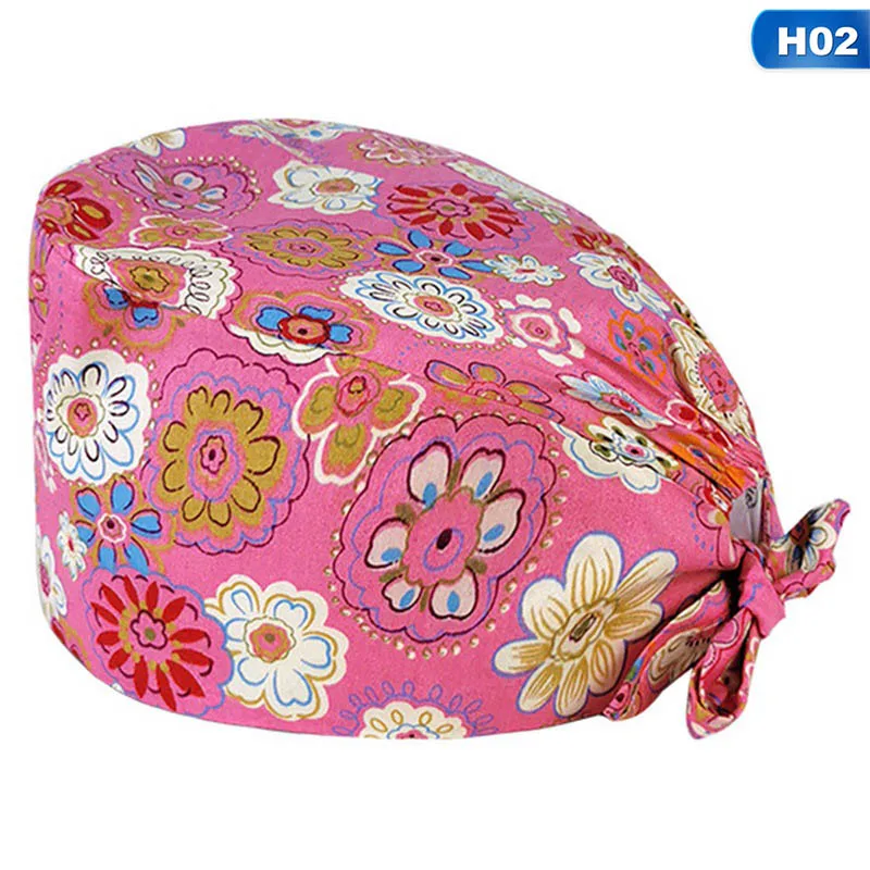 

New Surgical Cap Doctor Nurse Cotton Adjustable Head Cover Hat High Quality Multicolor Printing Sweat-absorbent Hats