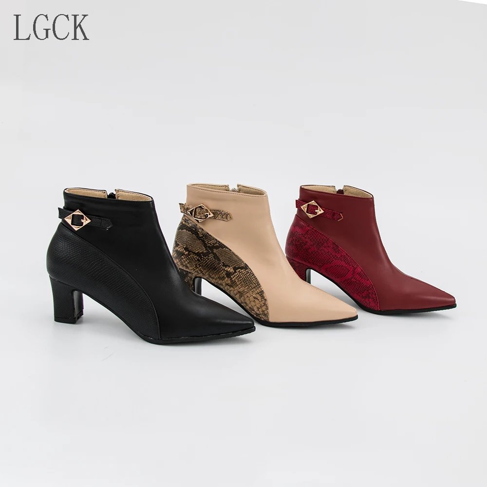 Ботильоны из тисненой кожи на высоком каблуке размеры 34-48 | Обувь