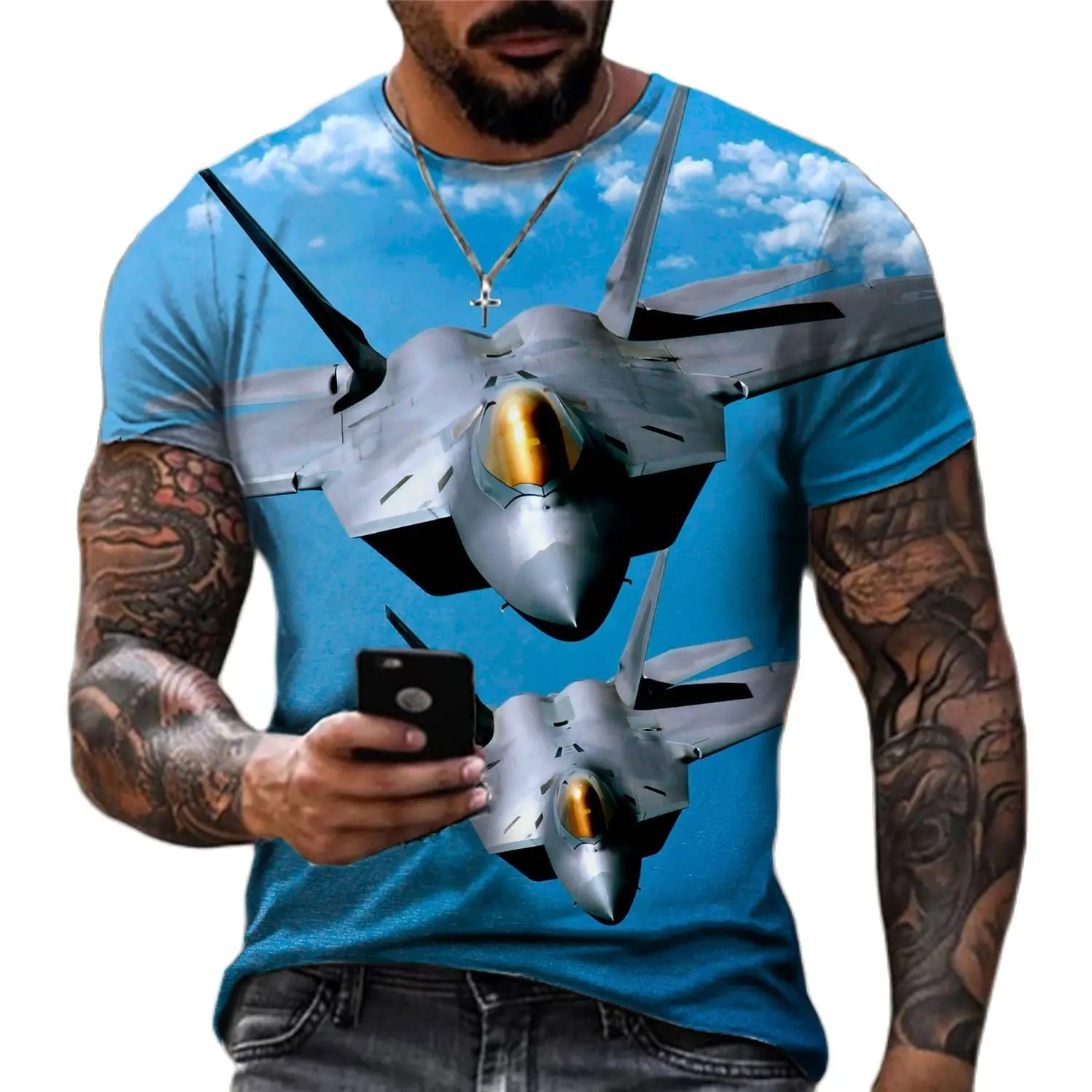 Camiseta con estampado 3d de aviones de combate para entusiastas militares, camiseta informal de manga corta con personalidad, Tops deportivos