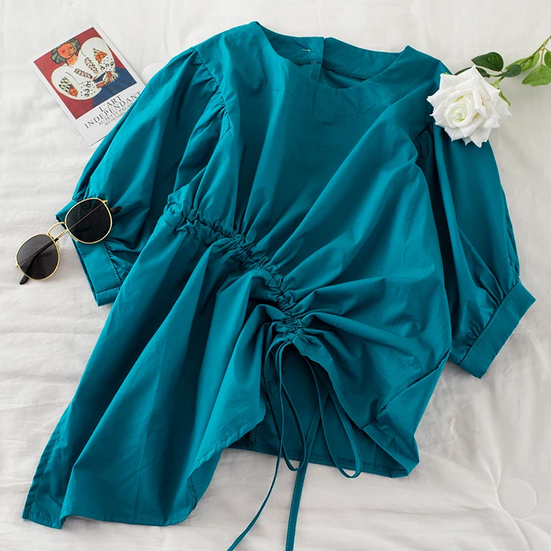 Женская Асимметричная блузка Повседневная Блузка с круглым вырезом и коротким