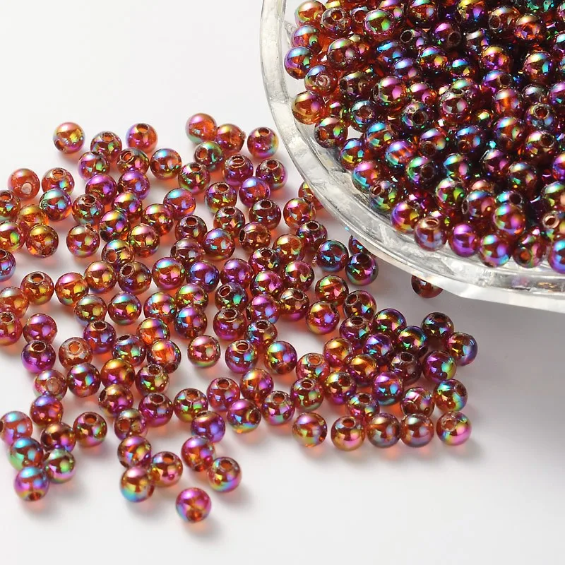 

500 g Eco-Friendly Transparent Acrylic Beads Round AB Color Camel 4mm Hole: 1.5mm about 14000pcs/500g