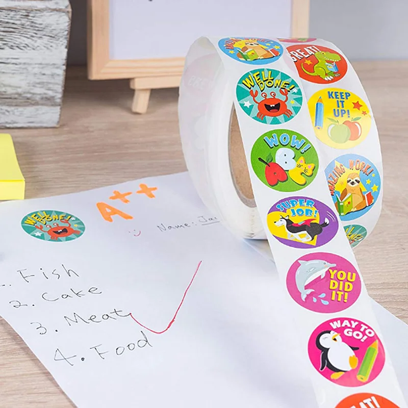 

500PCS Reward Stickers Encouragement Adhesive Labels 8 Kind Pattern Children Inspirational Sticker Cute Animal Tags