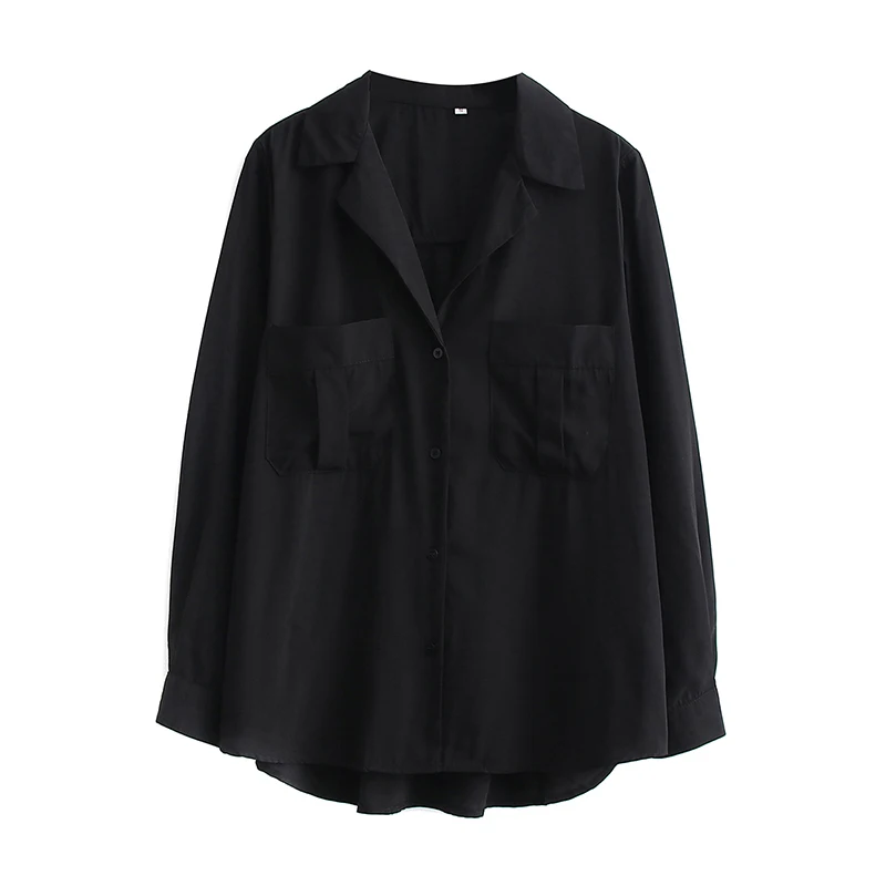 

Women 2021 za fashion pockets soft touch loose blouses vintage long sleeve button-up female shirts blusas chic tops