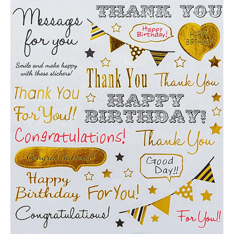 Kawaii золотые с днем рождения спасибо Стикеры s пуля журнал милым сердечком ручной