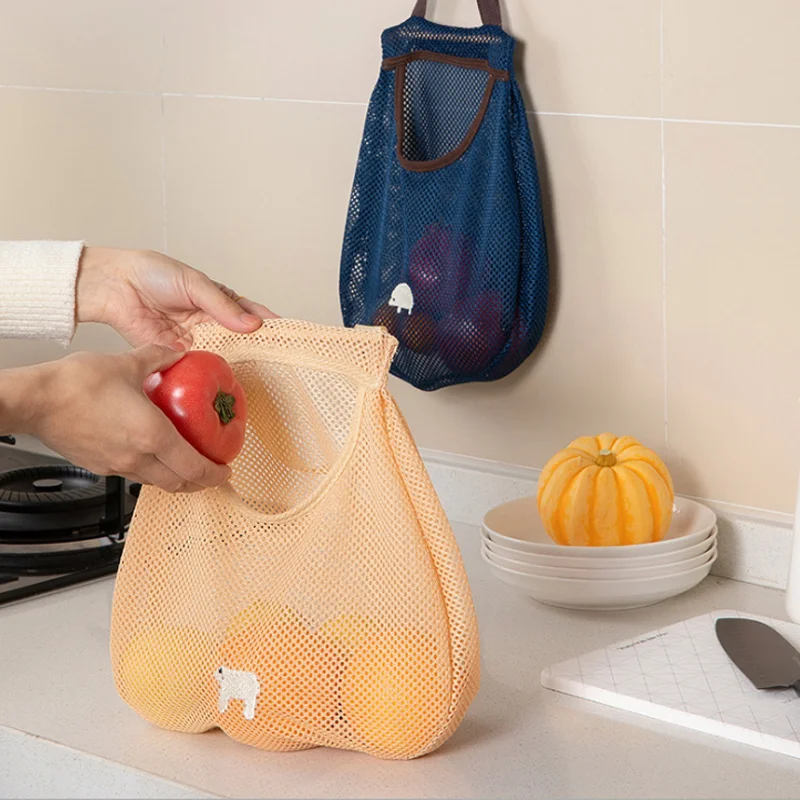 

Сетчатая Сумка для хранения фруктов и овощей, многоразовый подвесной мешок для продуктов, кухонный тоут для покупок, складные корзины для м...