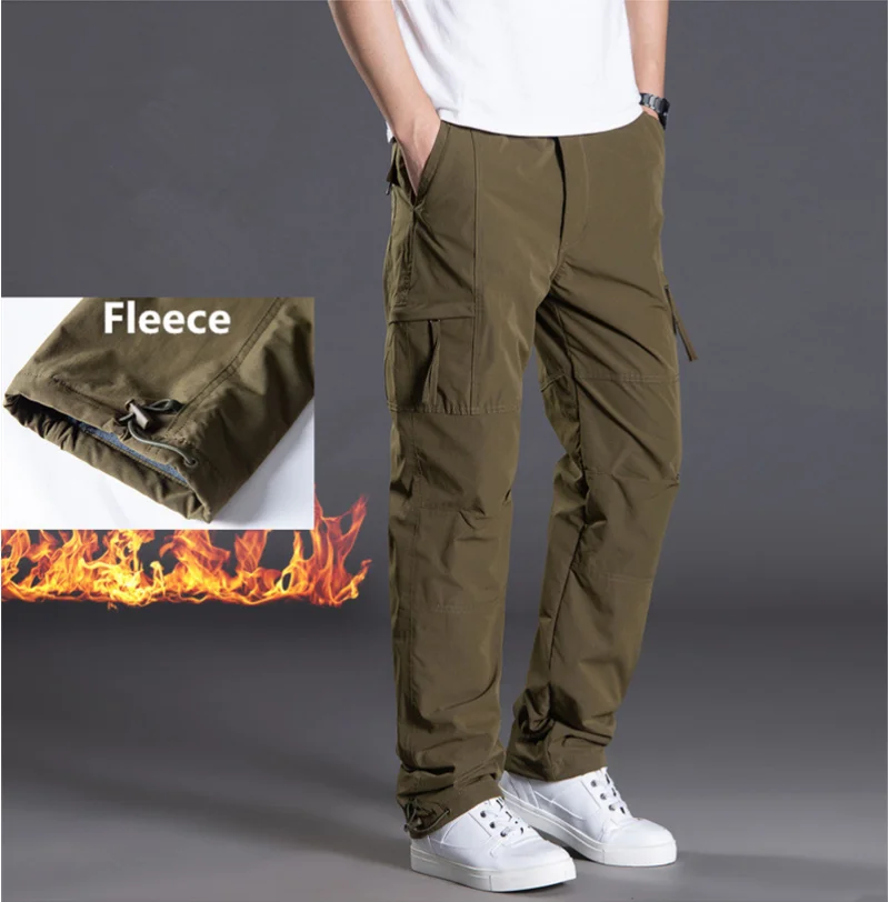 Брюки мужские зимние двуслойные флисовые повседневные плотные теплые прямые