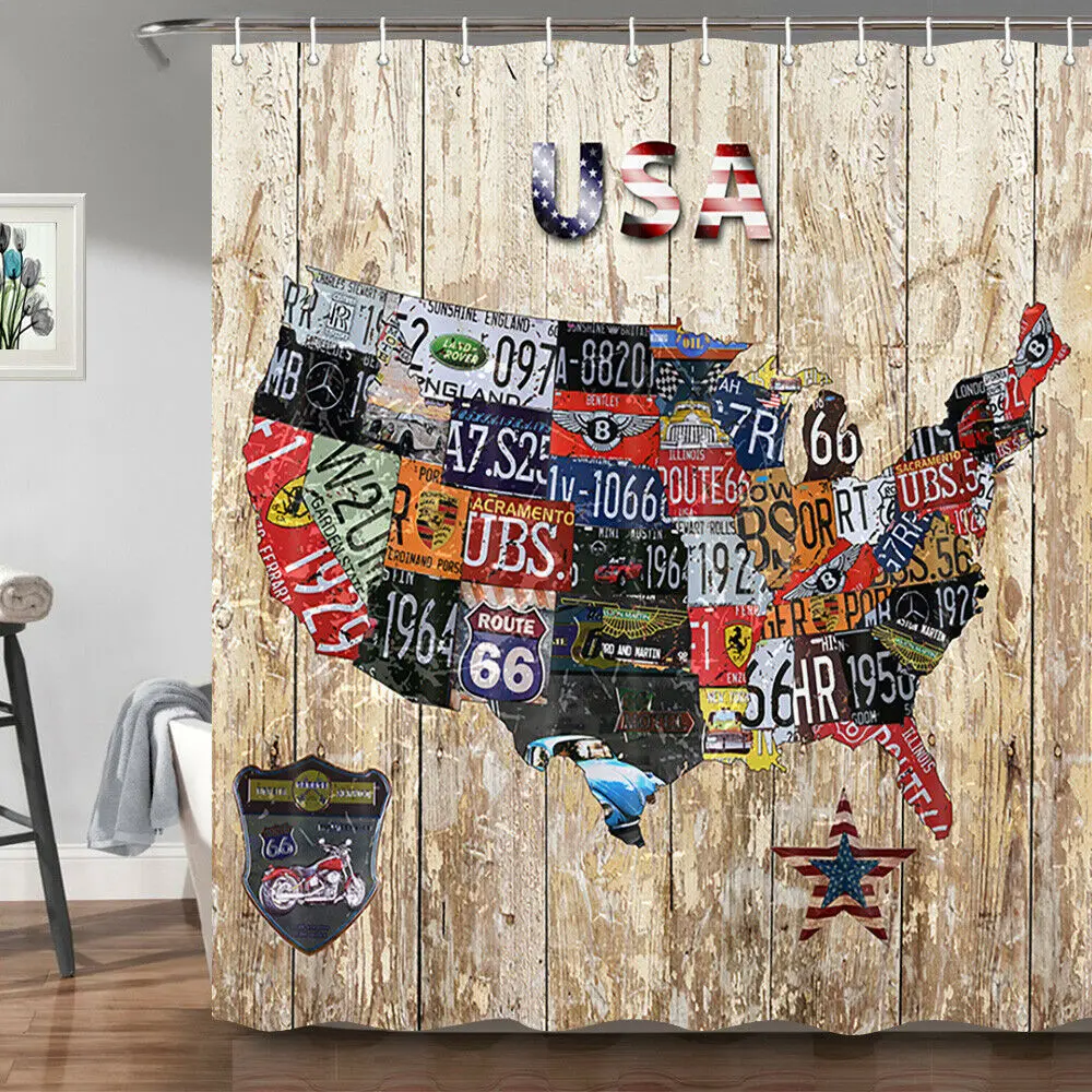 

Rustic USA Map Route 66 Decor Bathroom Fabric Shower Curtain