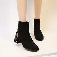 2021 autumn winter womens boots heeled ankle boots rivet decoration suede sleeve women boots square toe womens shoes