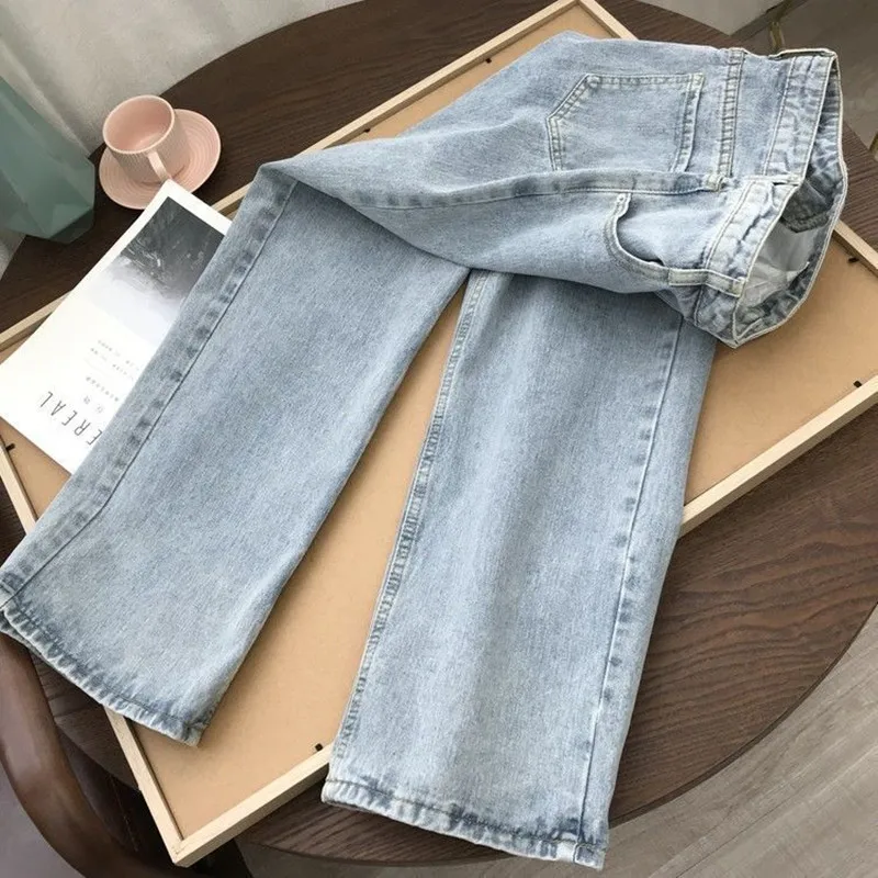 

2021 spring new wide-leg jeans women summer loose fashion trend Korean women's pants ladies fashion denim straight-leg pants