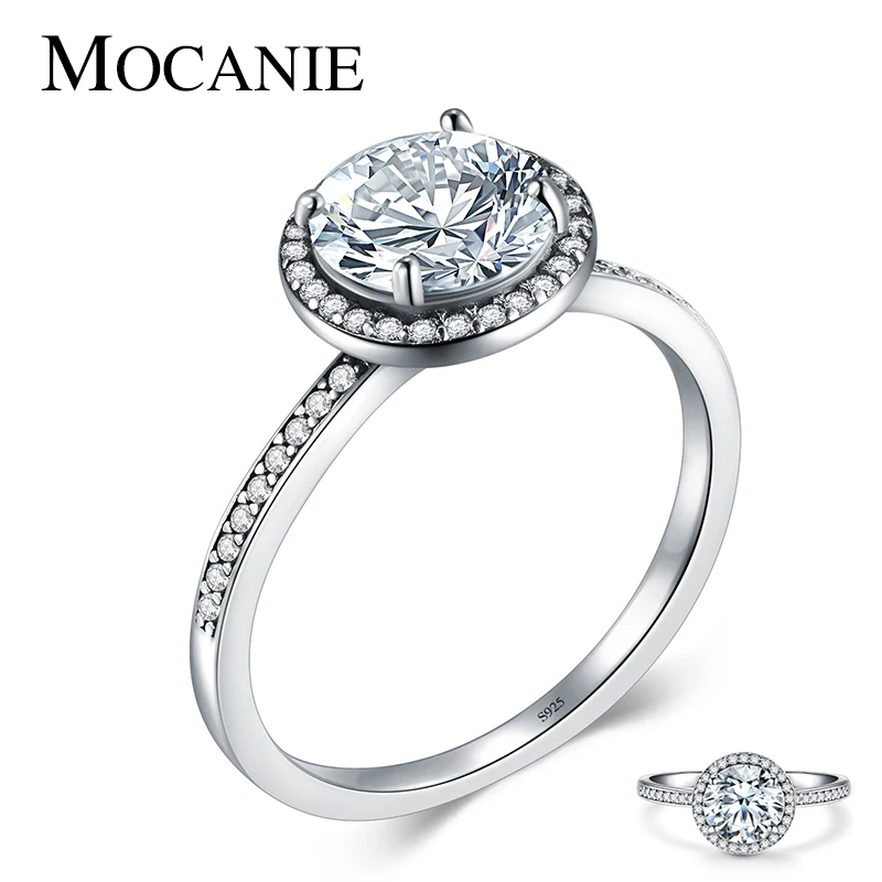 

Mocanie Fashion 925 Sterling Silver Retro 4 Claws Design Full Round AAA Cubic Zircon Ring For Women Wedding Bands Jewelry Gift