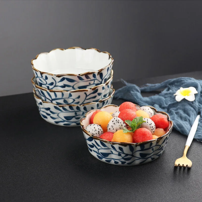 Посуда в японском стиле керамическая чаша для фруктов и салата ручной росписи