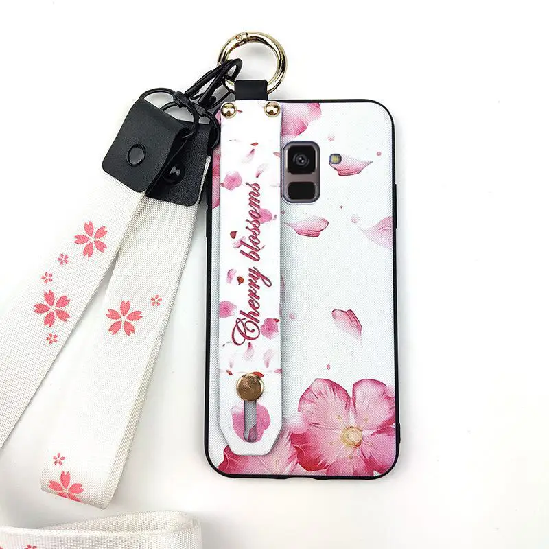 

Flower Back Cover Phone Case For Samsung Galaxy A8 2018/A530F Soft Phone Holder Shockproof Wristband