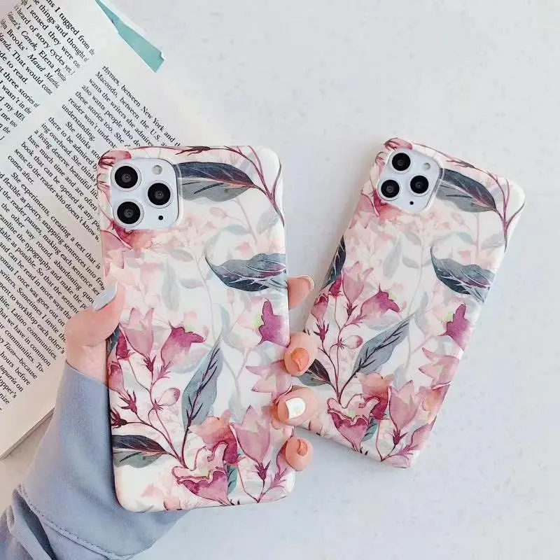 Vintage Fresh Bright Plant Flower Phone Case for Iphone 11 Pro Max X Xr Xs 6 7 8 Plus Glitter Soft Tpu Back Cover |