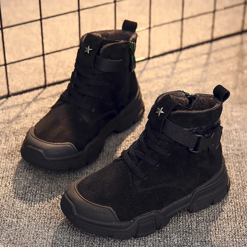 Зимние новые детские ботильоны Модные Винтажные ботинки мартинсы для мальчиков