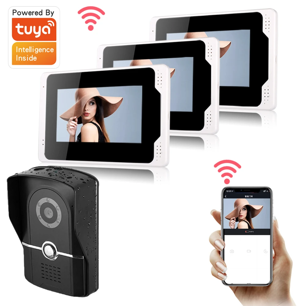 Видеодомофон с камерой 7 дюймов Wi-Fi 3 монитора | Безопасность и защита