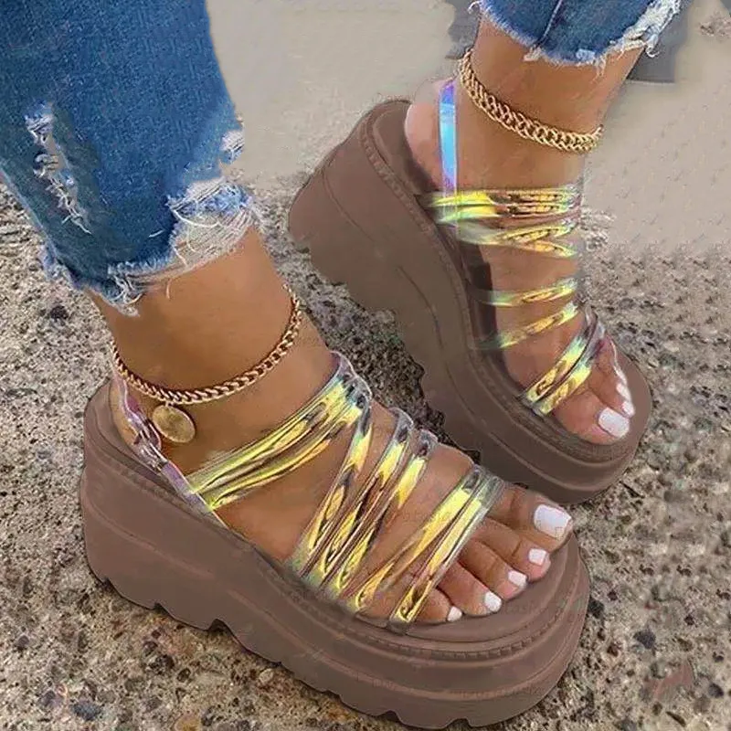 

Women Sandals 2022 Fashion Office Summer Sandals Shoes Buckle Strap Leisure Platform Wedges Sandals Wedges High Heels Shoes