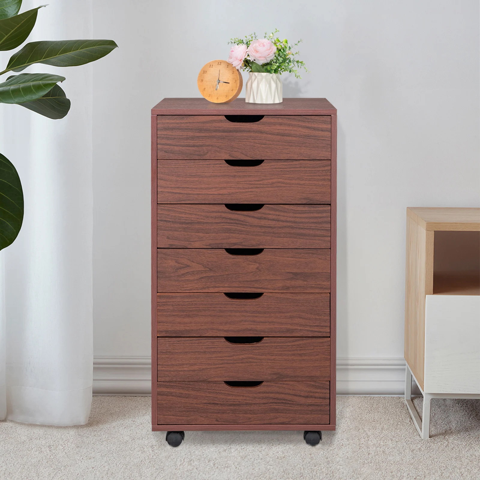 

【USA READY STOCK】 Seven Drawers MDF With PVC Wooden Filing Cabinet Dark Walnut Color