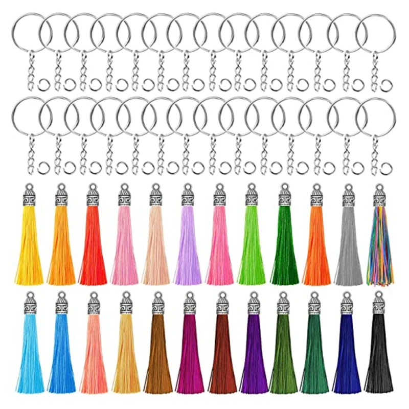 

Комплект брелоков с кисточкой включает в себя 50 шт. крафтовых кисточек 50 шт. брелоков и 50 шт. колец