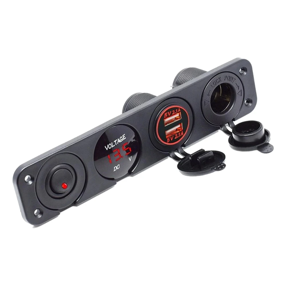 

4 In 1 Dual 4.2A USB Charger LED Voltmeter 12V Power Outlet ON-OFF Toggle Switch for Car Motorcycle Boat Marine RV Truck red blu