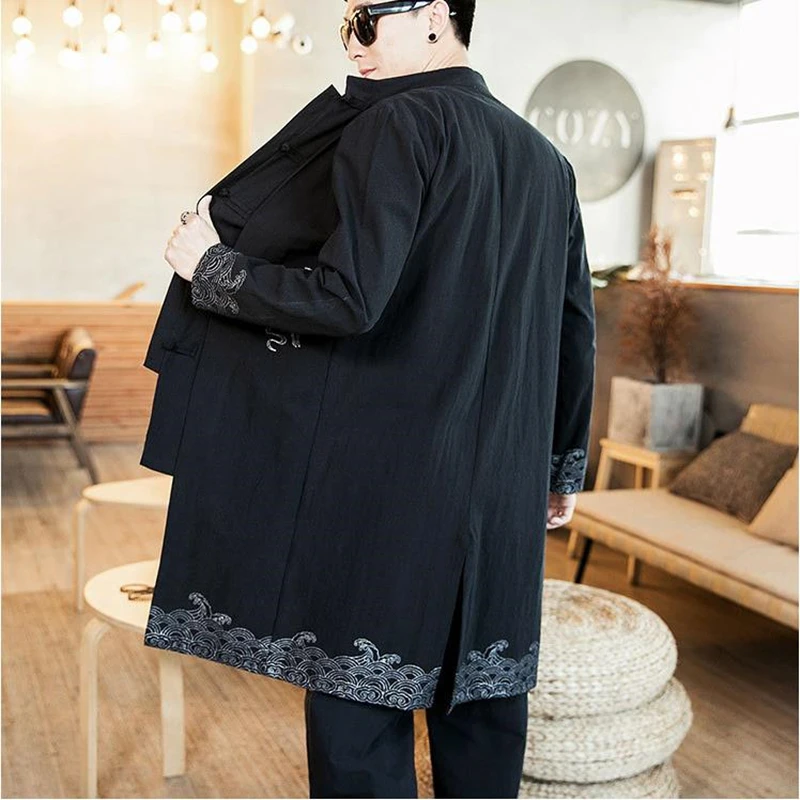 

2021 News Chinese Style Jacket Tang Suit Casual Print Tops Long Gown New Year Clothes Traditional Chinese Clothing for Men